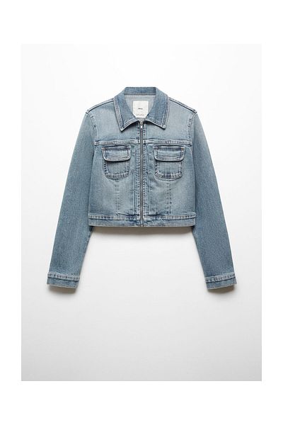 MANGO Woman Kurze Jeansjacke mit Reißverschluss