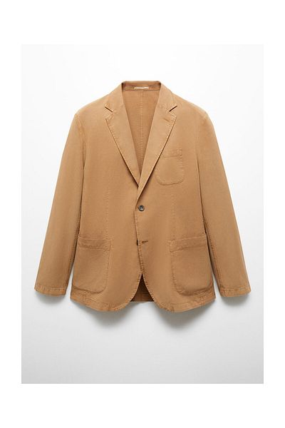 MANGO Man Slim fit ľanový blejzer zo zmesi bavlny