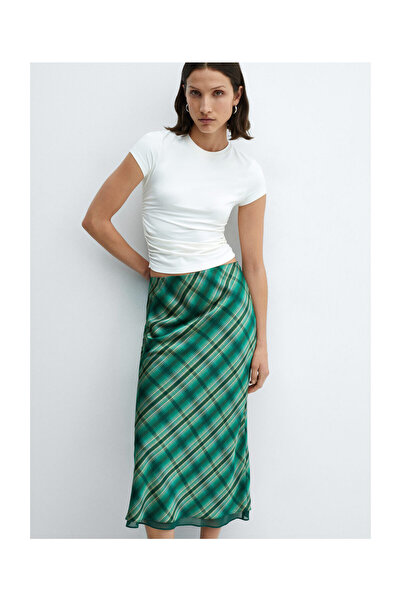 MANGO Woman Satin check skirt