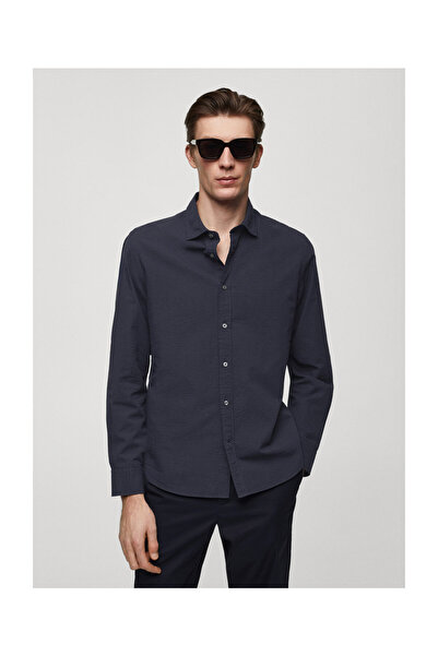 MANGO Man 100% bavlněná košile seersucker