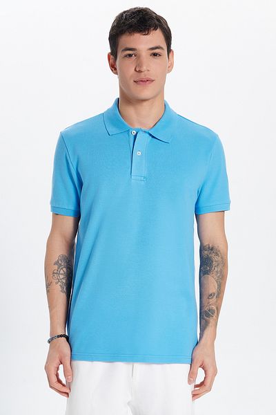 Tudors Tricou pentru bărbați, slim fit, 100% bumbac, albastru, cu gât polo