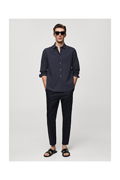 MANGO Man 100% bavlněná košile seersucker