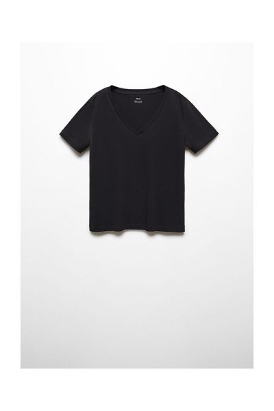 MANGO Woman Baumwoll-T-Shirt mit V-Ausschnitt