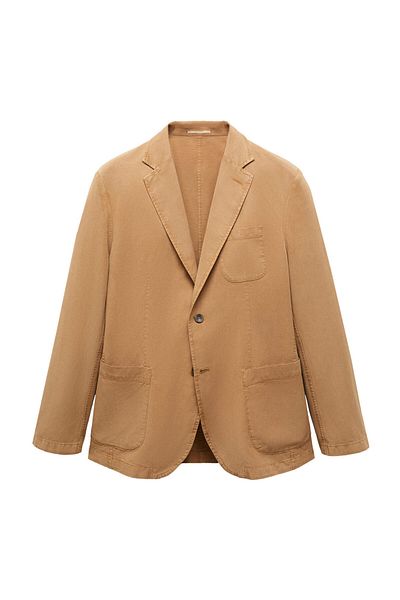 MANGO Man Slim fit ľanový blejzer zo zmesi bavlny