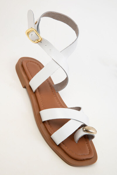 SOHO White Genuine Leather Women's Sandals 20375