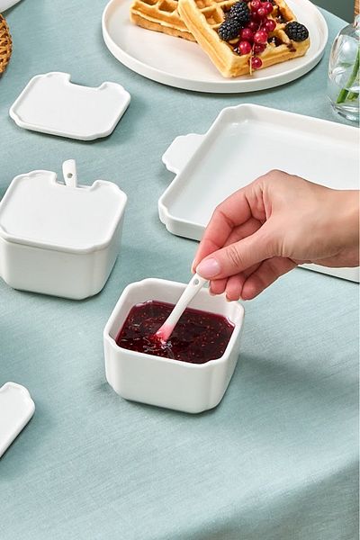 Karaca Carmen Porcelain 4-Piece 13-Piece Breakfast Set with Tray and Spoon