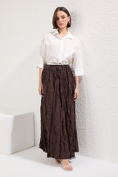 Trendyol Modest Brauner gewebter Rock aus gekräuseltem Stoff TCTSS25EE00016