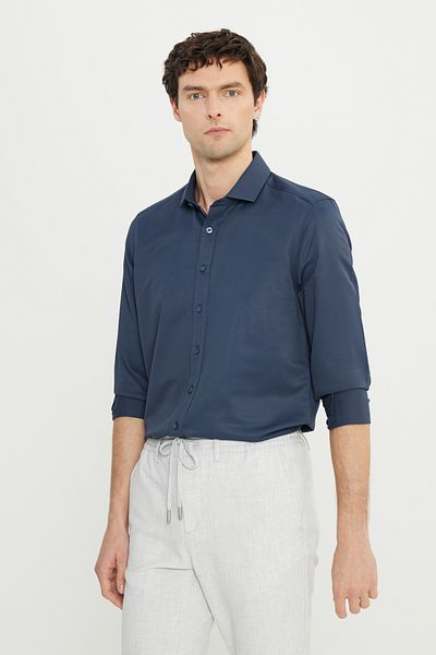 AC&Co / Altınyıldız Classics Чоловіча темно-синя сорочка Easy Fit Slim Fit Slim Fit Slim Fit італійський комір Armurlu Gomlek
