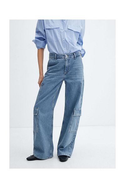 MANGO Woman Loose cargo jeans with pockets
