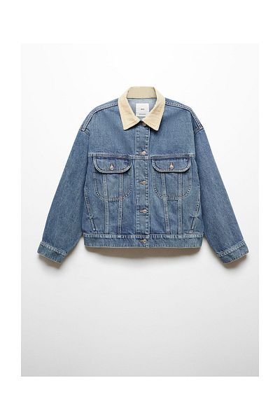 MANGO Woman Jachetă din denim contrast