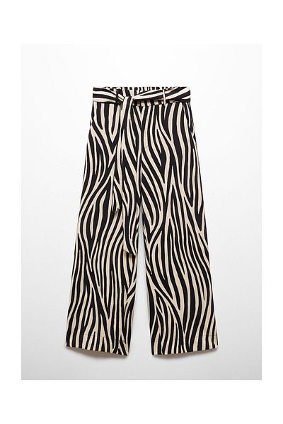 MANGO Woman Pantalon cu fundă imprimată