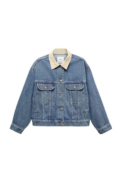 MANGO Woman Jachetă din denim contrast