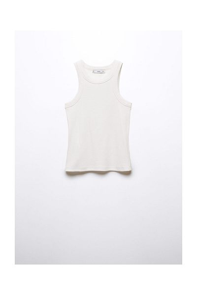 MANGO Woman Top cu nervuri din amestec de bumbac