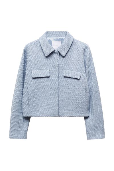 MANGO Woman Jachetă decupată din tweed cu buzunare