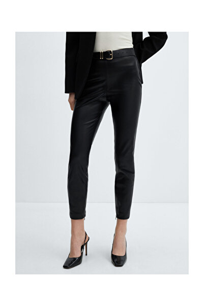 MANGO Woman Leather-effect leggings with split hems