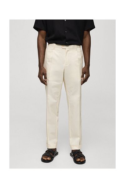 MANGO Man Cotton linen pleated trousers