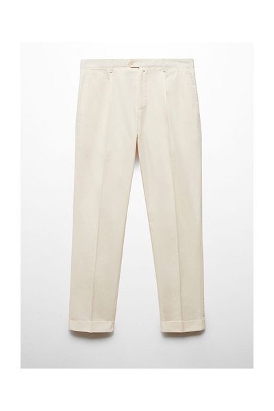 MANGO Man Cotton linen pleated trousers