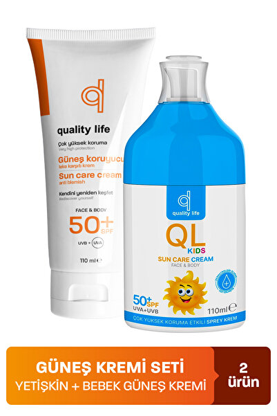 Quality Life Ql Bebek Ve Yetişkin Güneş Kremi Seti 50+ Faktör 110 Ml Leke Kar...