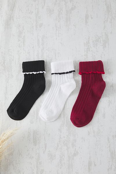 Trendyol Collection Multicolor 3-Piece Plain Jacquard Knitted Socks Thmss25Co00000
