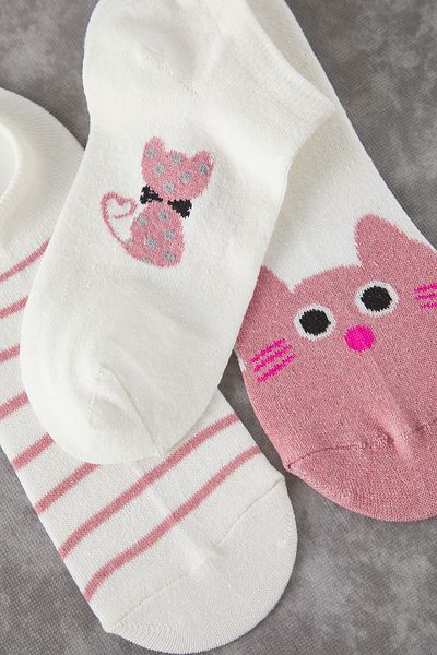 Trendyol Collection Weiß-Mehrfarbige 3-teilige gestrickte Animal-Jacquard-Socken THMSS25CO00002