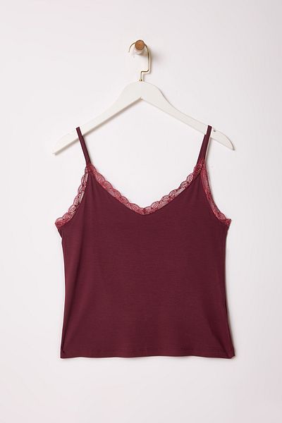 Trendyol Collection Burgunderrot Spitze Detaillierte Regular/Normal Fit Straps Gestrickte Unterhemden TWOSS25AL00046