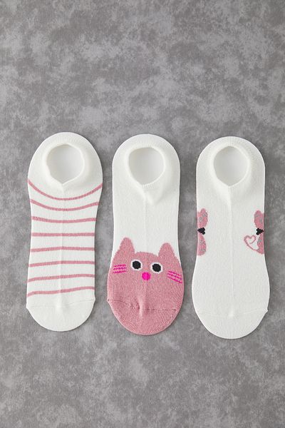Trendyol Collection Weiß-Mehrfarbige 3-teilige gestrickte Animal-Jacquard-Socken THMSS25CO00002