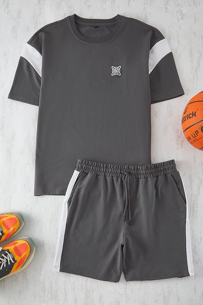 Trendyol Collection Σετ φόρμας Anthracite Oversize - Κανονική λεπτομέρεια πάνελ TMNSS25EM00008