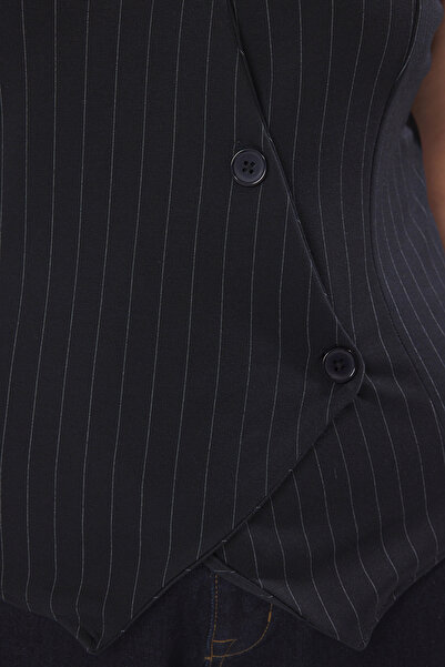 Trendyol Curve Navy Blue Striped Knitted Plus Size Vest Tbbss25Bh00016