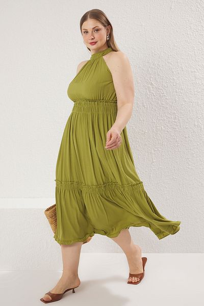 Trendyol Curve Ткана сукня з відкритою горловиною хакі TBBSS23AH00207