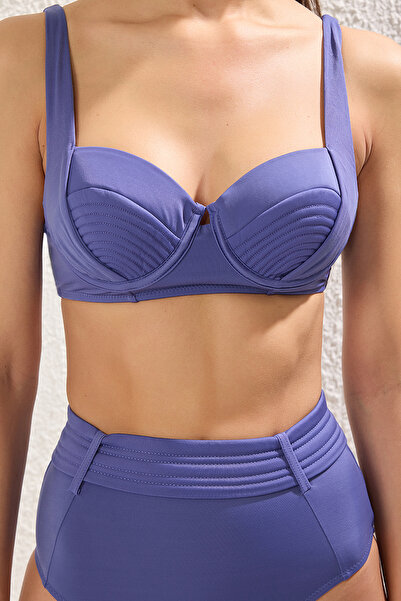 Trendyol Collection Μπλε Μπαλκόνι με ραβδώσεις κανονικό σετ μπικίνι TBESS25BT00143