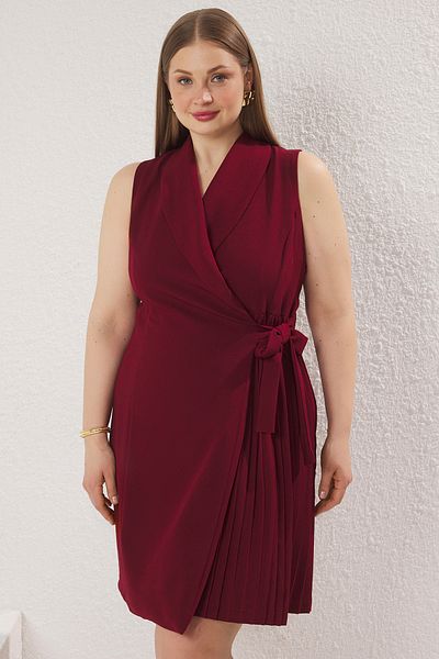 Trendyol Curve Бордова двобортна ткана сукня TBBSS23AH00254