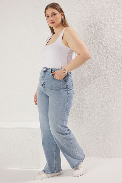 Trendyol Curve Льодово-блакитні брюки з високою талією та широкими штанинами TBBSS25CJ00014