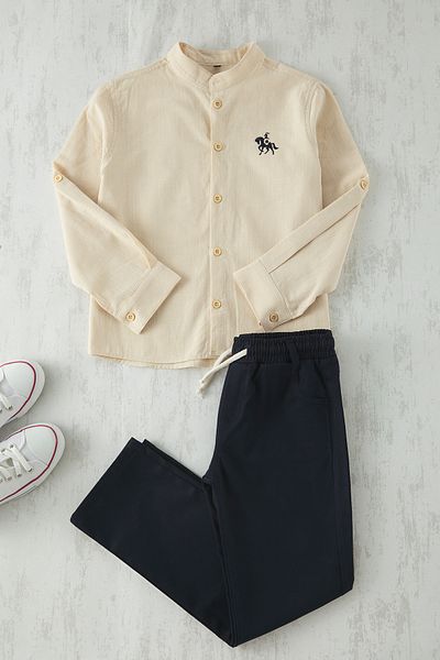 TRENDYOLKIDS Ecru Plain Woven Bottom-Top Suit Tkdss25Au00044