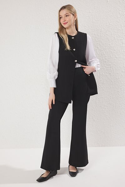 Trendyol Modest Black Button Detailed Vest-Pants Woven Bottom-Top Suit Tctss25Us00023