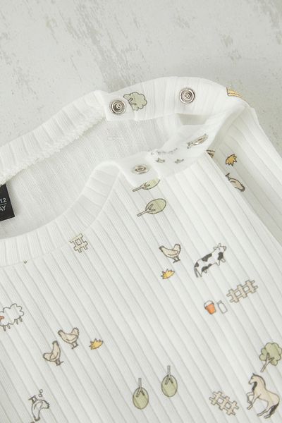 TRENDYOLKIDS Ecru*001 Unisex Baby 100% Cotton Printed T-Shirt Leggings Knitted Top and Bottom Set Tkdss25Au00104