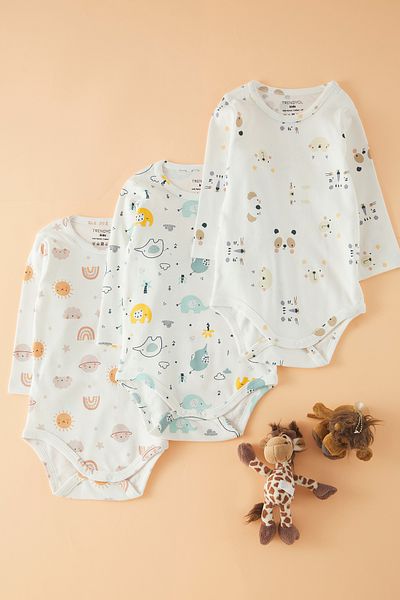 TRENDYOLKIDS 3-Piece Unisex White Baby Bodysuit - Tkdss25Zo00001