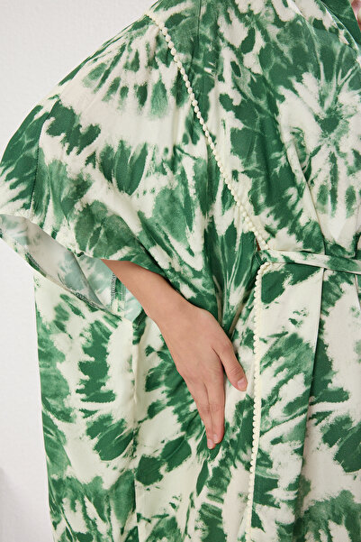 Trendyol Collection Mini Woven Belted Kimono and Kaftan - Abstract Pattern Tbess25Km00008