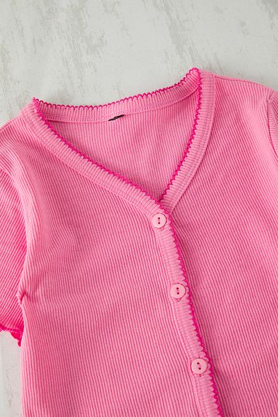 TRENDYOLKIDS Pink Female Child V-Neck Knitted Bottom-Top Suit Tkdss25Au00106