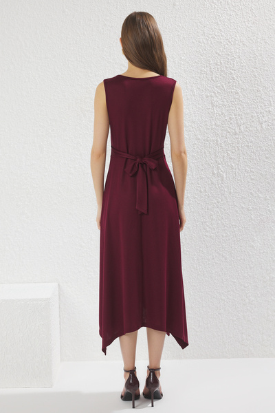 Trendyol Collection Plum Pique Slit Double Breasted Closure Maxi Stretchy Knitted Dress Twoss25El00458