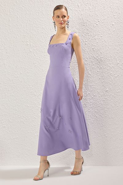 Trendyol Collection Βραδινό φόρεμα Midi Midi, λιλά σε γραμμή Α και φιλικό κοστούμι με TPRSS25EL00173 Action