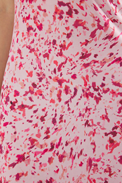 Trendyol Collection Multicolor Straight Lacing Detail Maxi Abstract Printed Lacing Detail Stretchy Knitted Dress Twoss25El00679