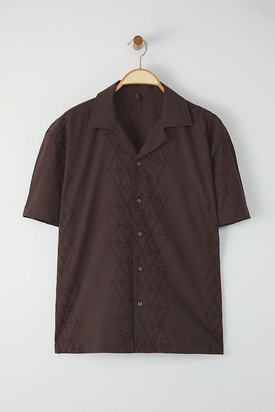 Trendyol Collection Καφέ υπερμεγέθη πουκάμισο TMNSS25GO00049