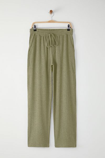 Trendyol Collection Mintfarbene, strukturierte Jogginghose mit weitem Bein und offenem Bein