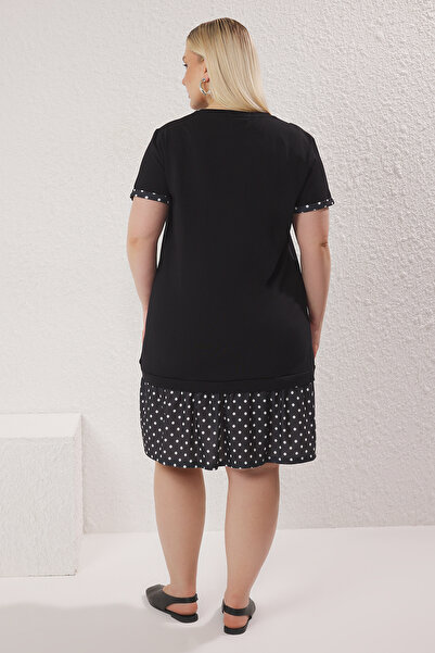 Trendyol Curve Πουά Μαύρο Πλεκτό Φόρεμα Plus Size - TBBSS25AH00190