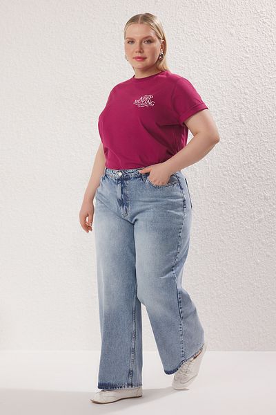 Trendyol Curve Blaue Jeans mit hoher Taille, weitem Bein und weitem Bein