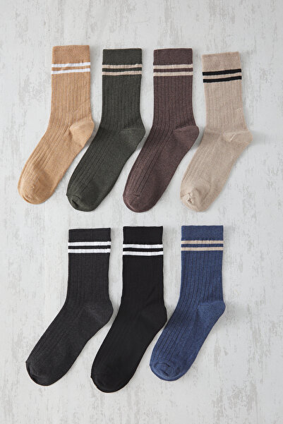 Trendyol Collection 7 db uniszex csíkos pamut College-Tennis zokni készlet - TMNAW25CO00024
