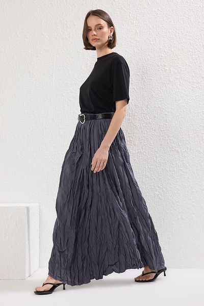 Trendyol Modest Gray Crinkle-Crinkle Fabric Woven Skirt Tctss25Ee00016