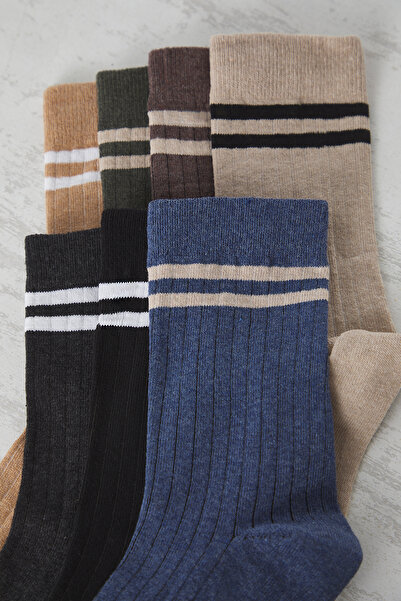 Trendyol Collection 7 db uniszex csíkos pamut College-Tennis zokni készlet - TMNAW25CO00024