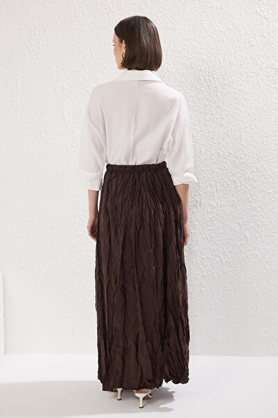 Trendyol Modest Barna kraszolt-ráncos szövet szőtt szoknya TCTSS25EE00016