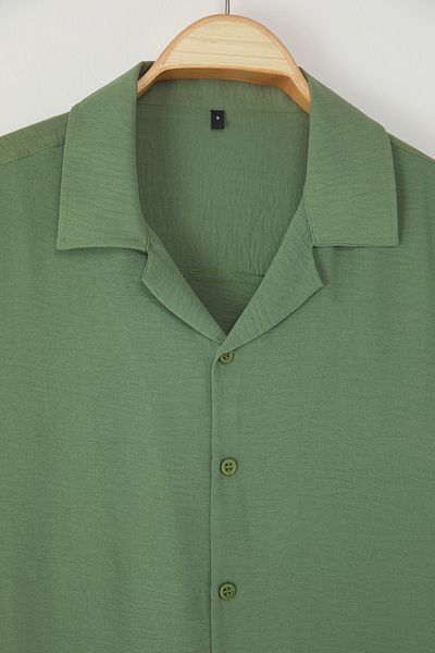 Trendyol Collection Χακί Oversize Fit Καλοκαιρινό κοντομάνικο λινό πουκάμισο TMNSS24GO00019